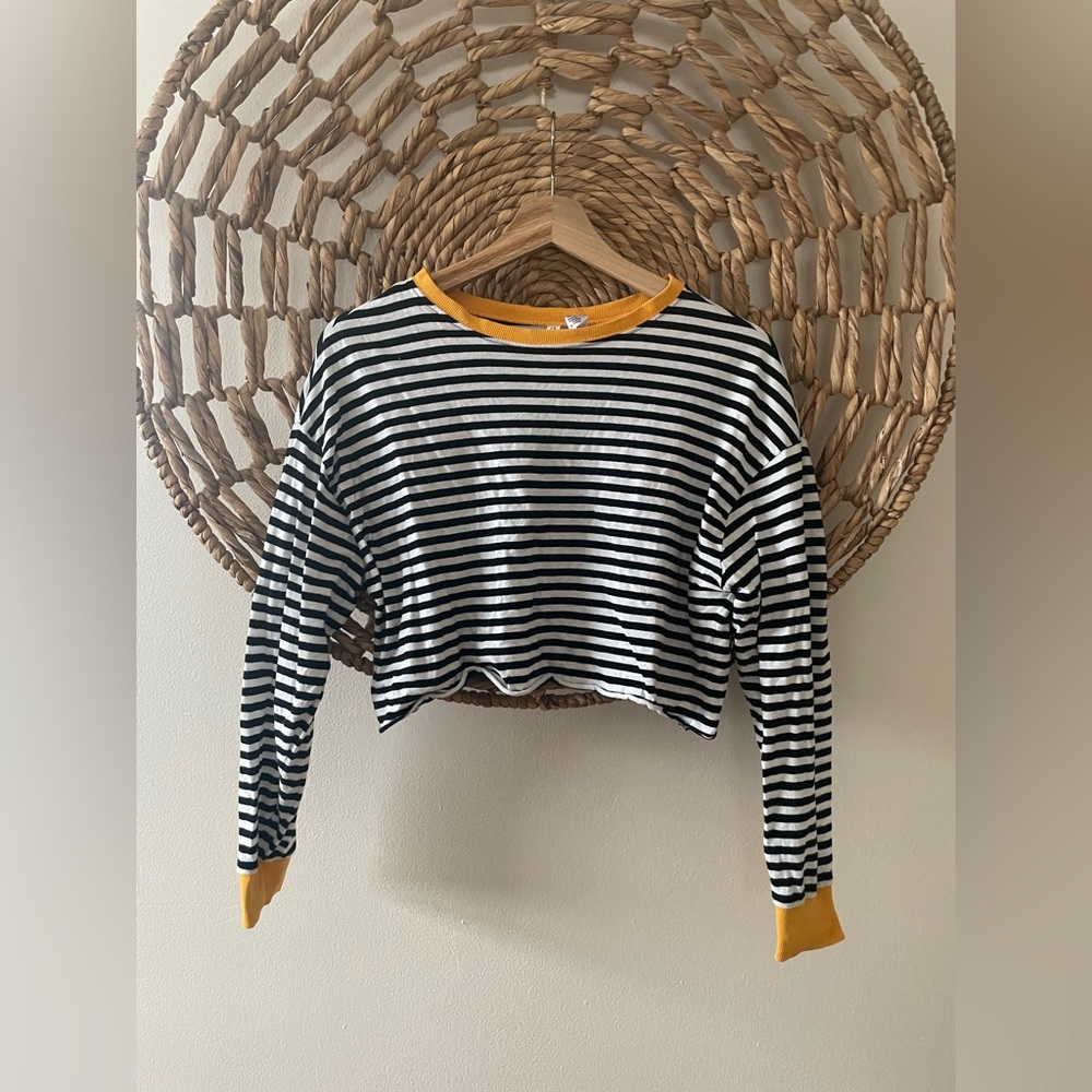 H&M Black and Yellow Striped Crop Top